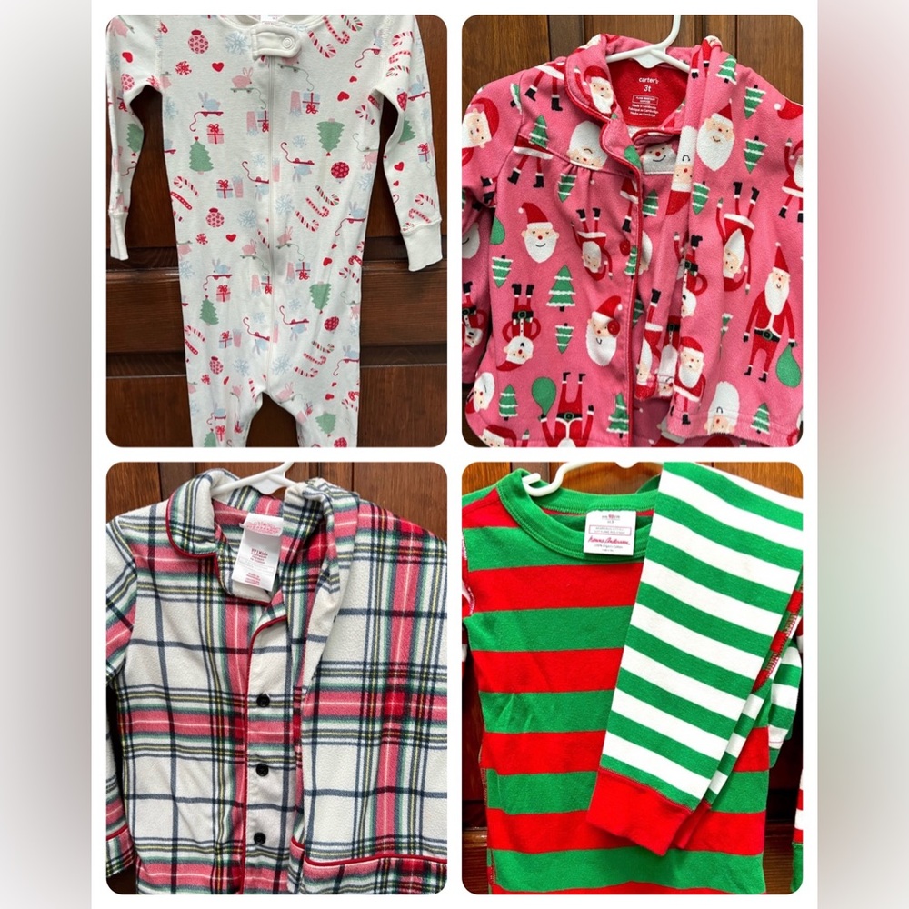 4 pairs girls 3T holiday PJs - 2 Hanna Andersson, 1 Target and 1 Carters.